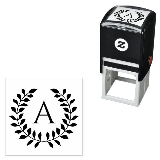 Decorative Laurel Wreath With Custom Monogram Self-inking Stamp (In Situ)