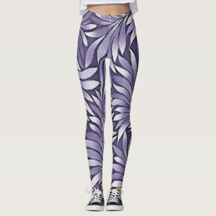 Decorative Leaves in Amethyst and White Leggings