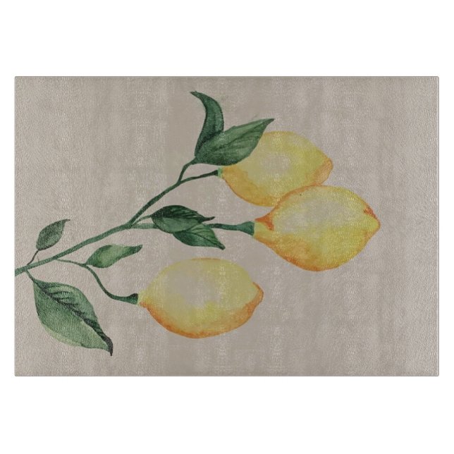 Decorative Lemon Glass Cutting Board 8x11” (Front)