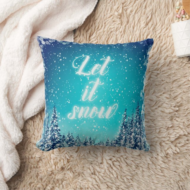 Decorative Let it Snow Crystal Glitter Christmas Throw Pillow (Blanket)