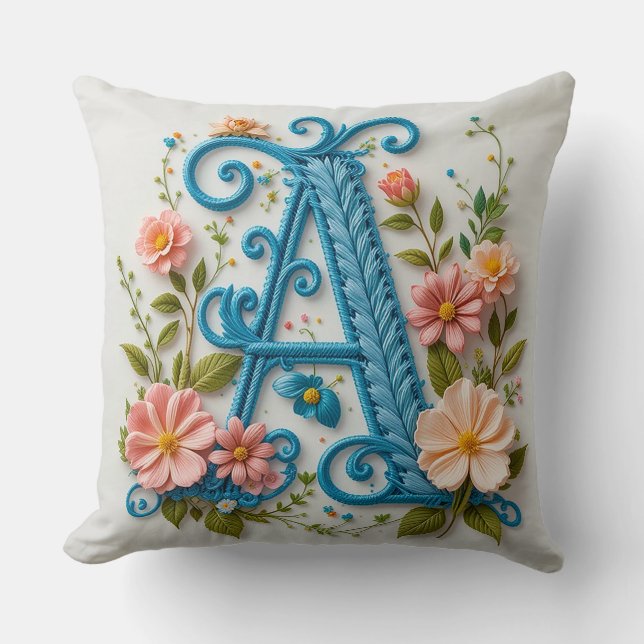 Decorative Letter A Floral Typography Monogram 🌸 Throw Pillow (Front)