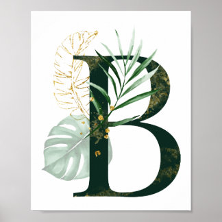 Decorative Letter B with tropical leaves Poster