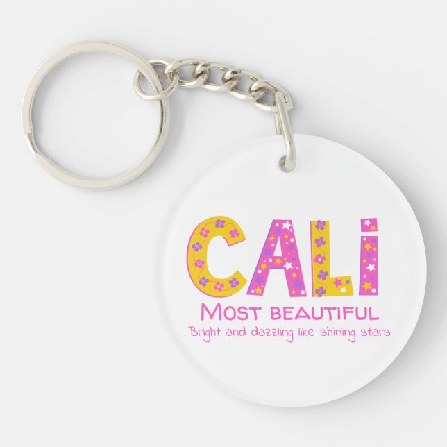 Decorative letter C monogram and Cali name meaning Keychain (Front)