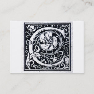 Decorative Letter "C" Woodcut Woodblock Initial Business Card