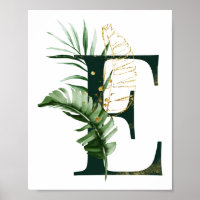 Decorative Letter E with tropical leaves Poster