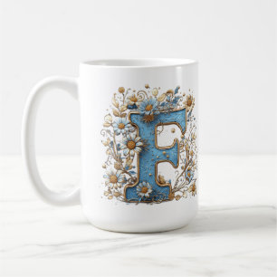 Decorative Letter F With Blue Enamel Coffee Mug