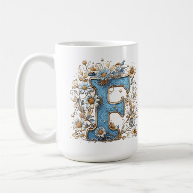 Decorative Letter F With Blue Enamel Coffee Mug (Left)