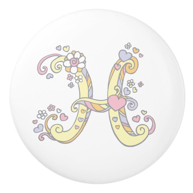Decorative letter H monogram handle pull knob (Front)
