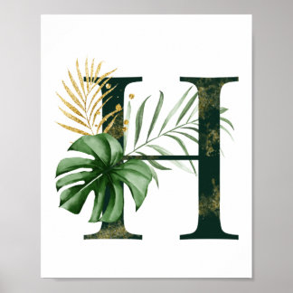 Decorative Letter H with tropical leaves Poster
