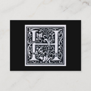 Decorative Letter "H" Woodcut Woodblock Inital Business Card