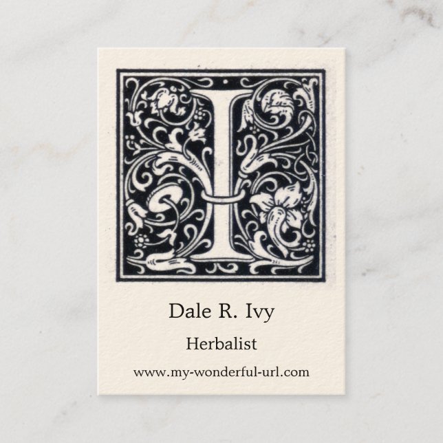 Decorative Letter "I" Woodcut Woodblock Initial Business Card (Front)