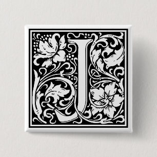 Decorative Letter Initial “J” 2 Inch Square Button