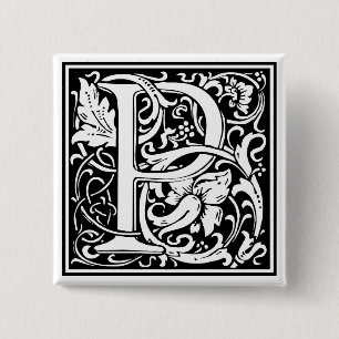 Decorative Letter Initial “P” 2 Inch Square Button