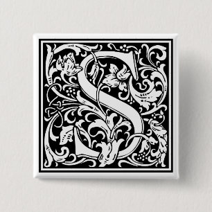 Decorative Letter Initial “S” 2 Inch Square Button