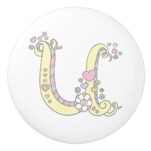 Decorative letter U monogram handle pull knob
