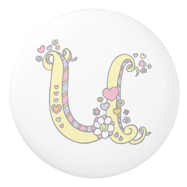 Decorative letter U monogram handle pull knob (Front)