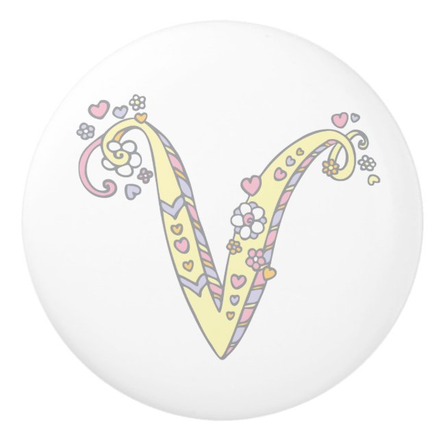 Decorative letter V monogram handle pull knob (Front)