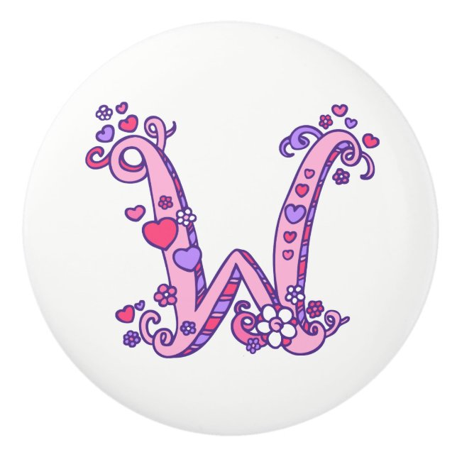 Decorative letter W monogram pink handle knob (Front)