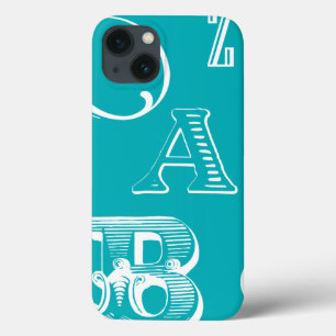 Decorative Letters on Blue Background iPhone 13 Case