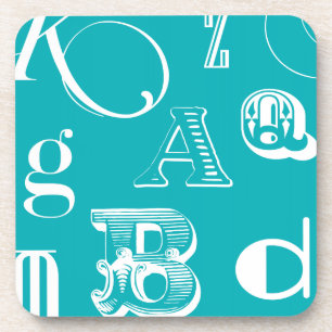 Decorative Letters on Blue Background Coaster