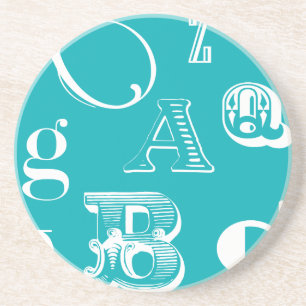 Decorative Letters on Blue Background Coaster