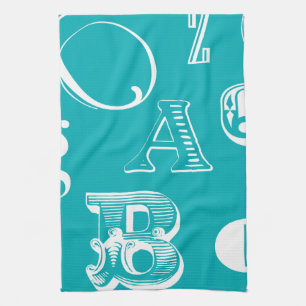 Decorative Letters on Blue Background Kitchen Towel