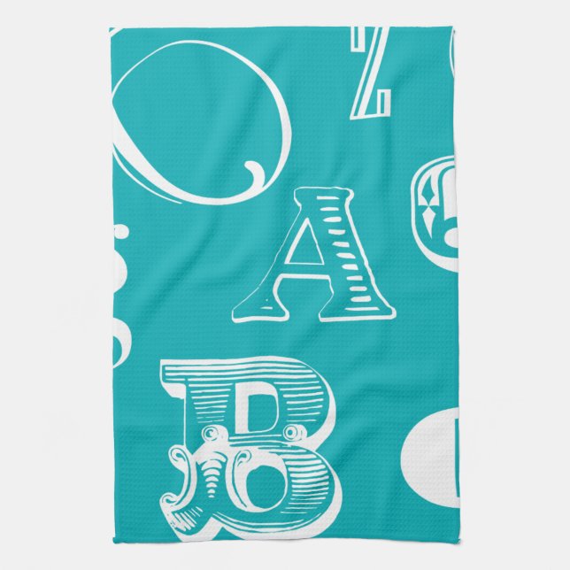 Decorative Letters on Blue Background Kitchen Towel (Vertical)