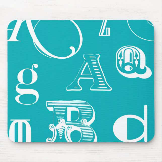 Decorative Letters on Blue Background Mouse Pad (Front)