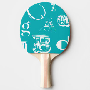 Decorative Letters on Blue Background Ping Pong Paddle