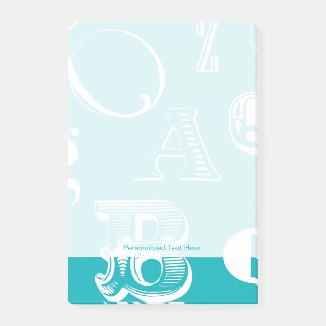 Decorative Letters on Blue Background Post-it Notes (Front)