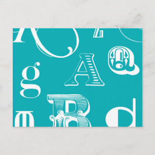 Decorative Letters on Blue Background Postcard
