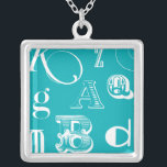 Decorative Letters on Blue Background Silver Plated Necklace<br><div class="desc">A veritable alphabet soup awaits you when you purchase this print of decorative letters on a blue background. A Vision Studio creation,  this would be a great addition to a kid's room or their playroom. Order a print today!</div>