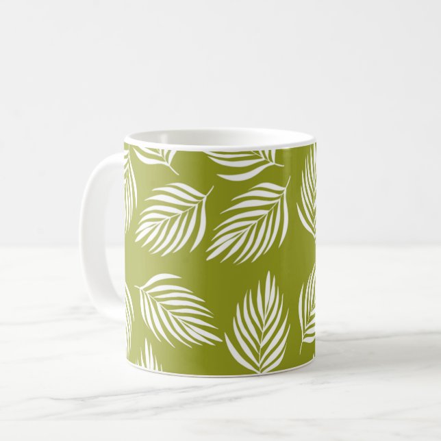 Decorative Lime Green Leaves Pattern Coffee Mug (Front Left)