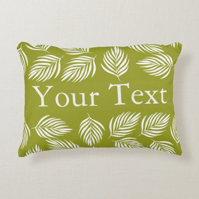 Decorative Lime Green Leaves Pattern Custom Text Accent Pillow (Front)