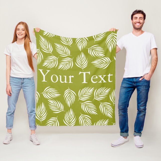 Decorative Lime Green Leaves Pattern Custom Text Fleece Blanket (In Situ)