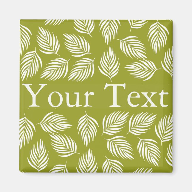 Decorative Lime Green Leaves Pattern Custom Text Magnet (Front)