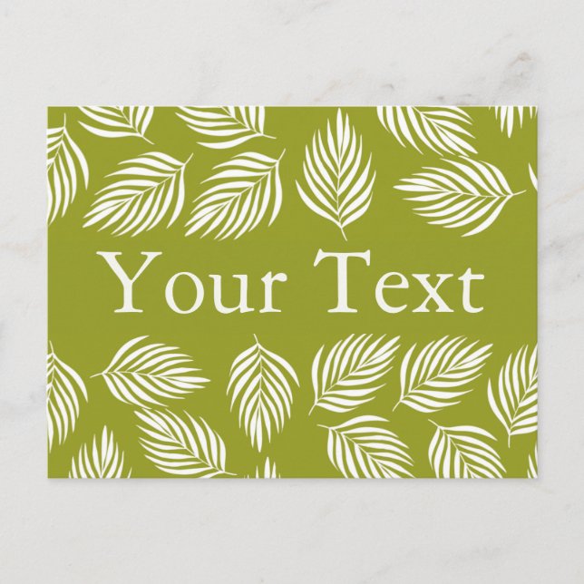 Decorative Lime Green Leaves Pattern Custom Text Postcard (Front)