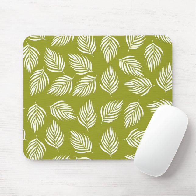 Decorative Lime Green Leaves Pattern Mouse Pad (With Mouse)