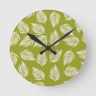 Decorative Lime Green Leaves Pattern Round Clock