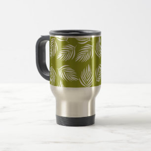 Decorative Lime Green Leaves Pattern Travel Mug