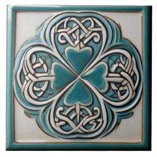 Decorative Lucky Four Leaf Clover Green Celtic Tile