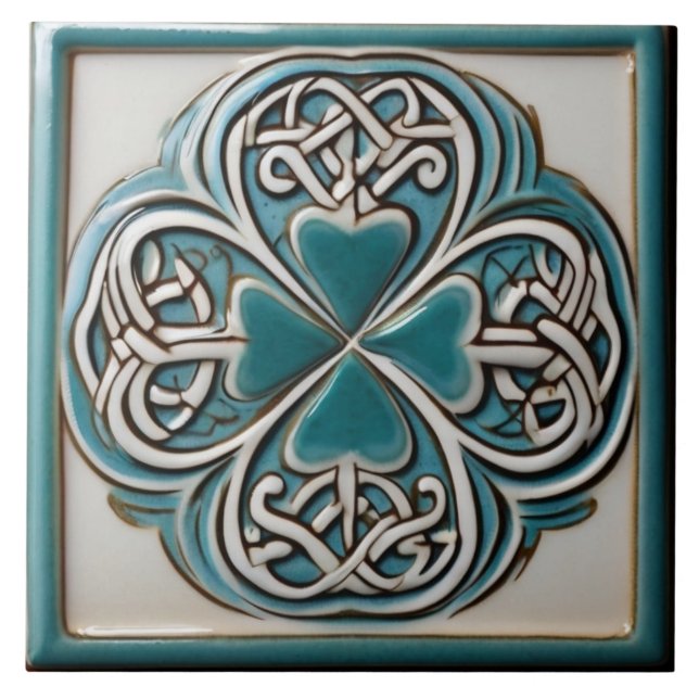Decorative Lucky Four Leaf Clover Green Celtic Tile (Front)