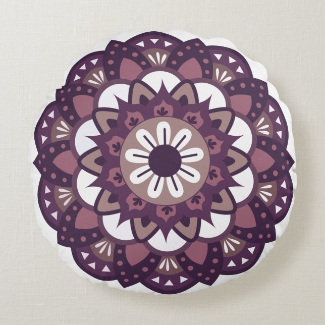 Decorative Magenta Flower Mandala Round Pillow (Front)