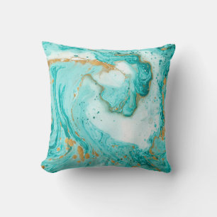 Decorative marble texture. Abstract painting. Turq Throw Pillow