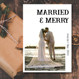 Decorative Married and Merry Modern Black Text Holiday Card