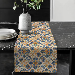 Decorative Mediterranean Intricate Tile Designs Long Table Runner