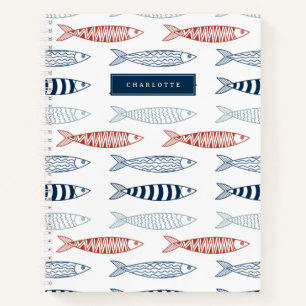 Decorative Mediterranean Sardines Fish Custom Name Notebook