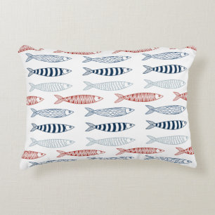 Decorative Mediterranean Sardines Fish Pattern Accent Pillow