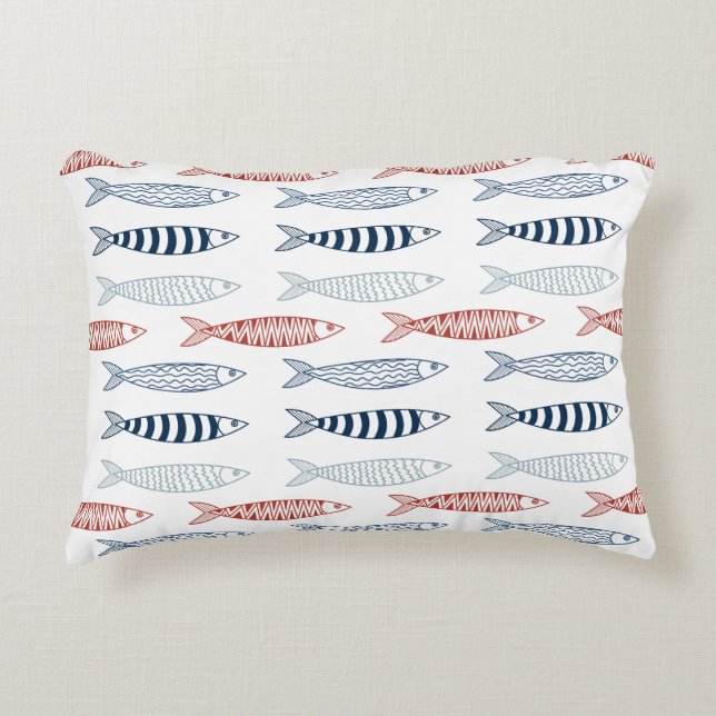 Decorative Mediterranean Sardines Fish Pattern Accent Pillow (Front)