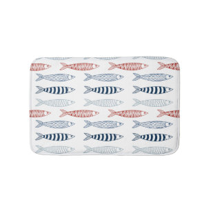 Decorative Mediterranean Sardines Fish Pattern Bath Mat